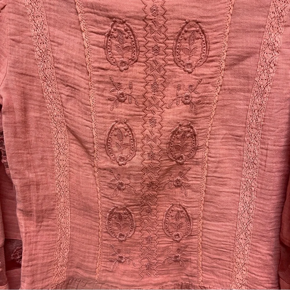 Calligraphie Long Sleeve Blouse Terra Cotta color Embroidered Women’s XS NWT - Picture 3 of 8